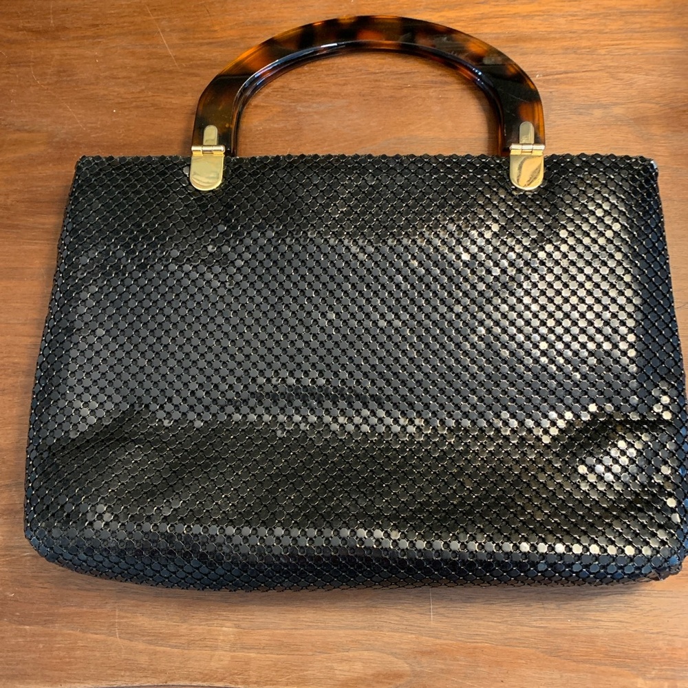 Vintage Black Mesh Handbag with Acrylic Tortoiseshell Handles